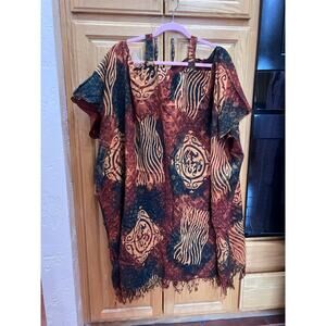 Bohemian Batik Print Dress with Fringe | one size